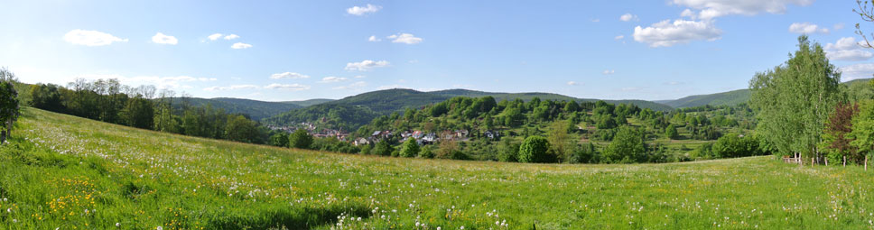 Rieneck eingebettet in die Landschaft des Spessarts